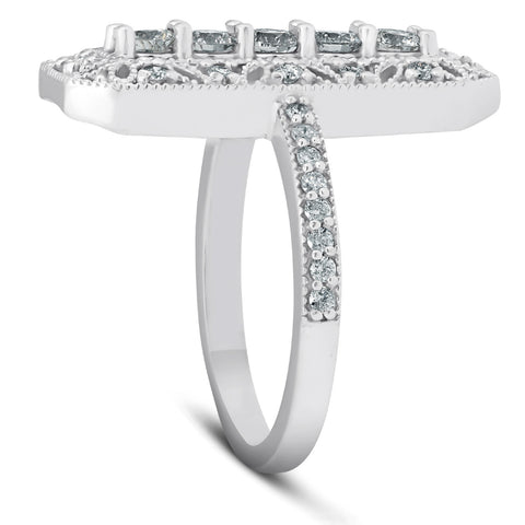 3/4CT Antique Diamond Ring 10k White Gold Anniversary Wide Cocktail Ring