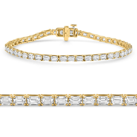 7Ct Emerald Cut Diamond Tennis Bracelet 7" 14k Yellow Gold