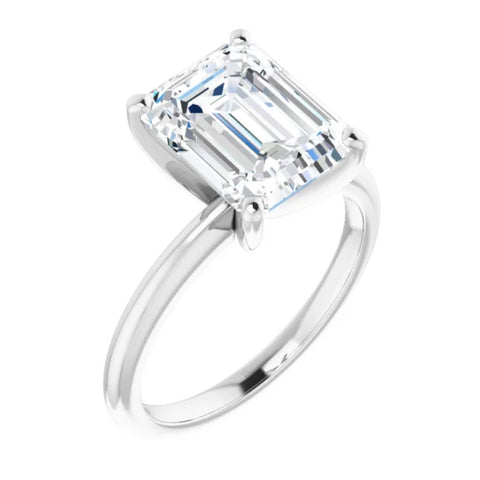 4 Ct Emerald Cut Solitaire Moissanite Engagement Ring White Yellow or Rose Gold Band