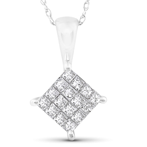 1/2 cttw Princess Cut Pave Diamond Halo Pendant 10K White Gold 5/8" Tall