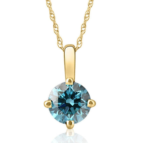 VS 3/8Ct Blue Diamond Pendant Lab Grown Necklace in 14k White or Yellow Gold