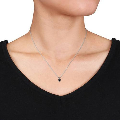 1 Carat Heat Treated Black Diamond Solitaire Pendant Necklace In White Gold