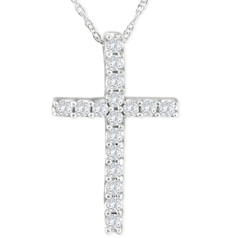 1/3 Ct Lab Diamond Cross Pendant Necklace 18" White Gold 21mm Tall
