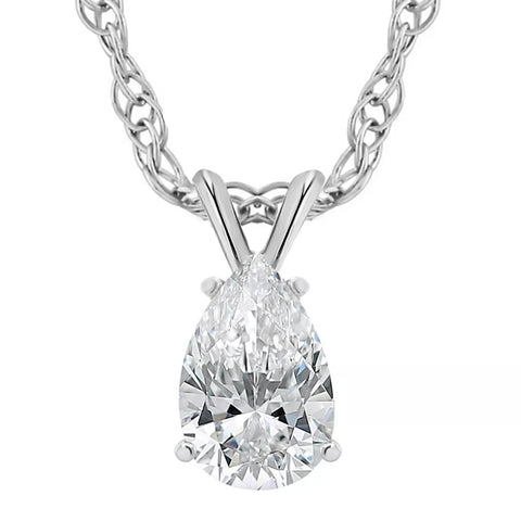 Certified 1/2Ct Pear Solitaire Diamond Pendant Necklace 14k Gold (E-F,VS2-SI1)