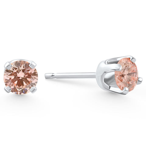 1/3Ct TW Pink Diamond Studs 14k White Gold Lab Grown