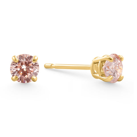 1/2Ct TW Pink Diamond Studs 14k Yellow Gold Lab Grown