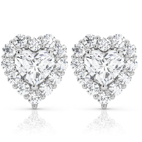1.30Ct Heart Shape Diamond Halo Studs White or Yellow Gold Lab Grown