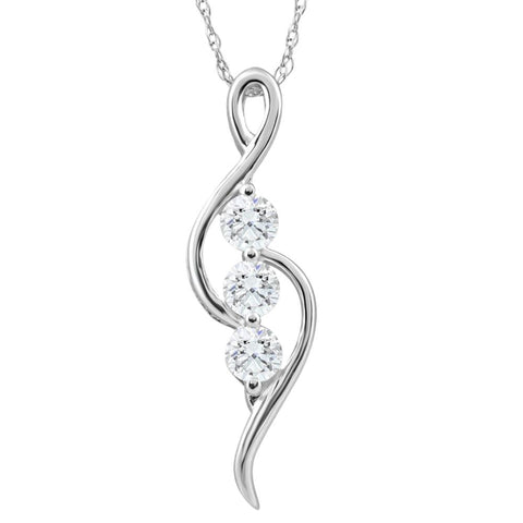 1/3Ct TW Three Stone Diamond Pendant 10k White Gold Women's Necklace 23mm tall