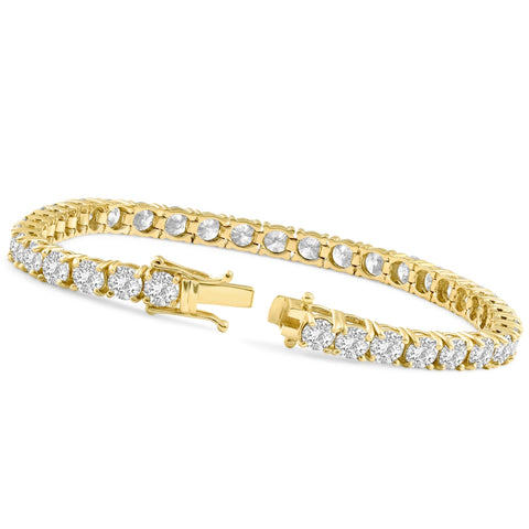 13 Ct. Round Cut Natural Diamond 14K Yellow Gold Round Cut Tennis Bracelet 7"