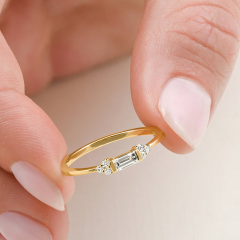 Emerald Diamond Stackable Wedding Ring Women Anniversary Band 14k Gold Lab Grown