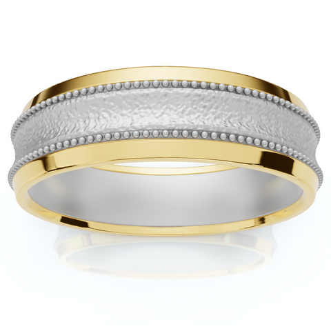 Mens 14K White & Yellow Gold Two Tone Brushed Wedding Band