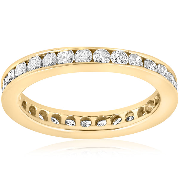 1ct Diamond Wedding Eternity Stackable 14K Yellow Gold Ring Channel Se ...