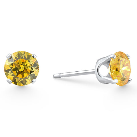 1 Ct TW Fancy Yellow Round Diamond Studs 14k White Gold Lab Grown