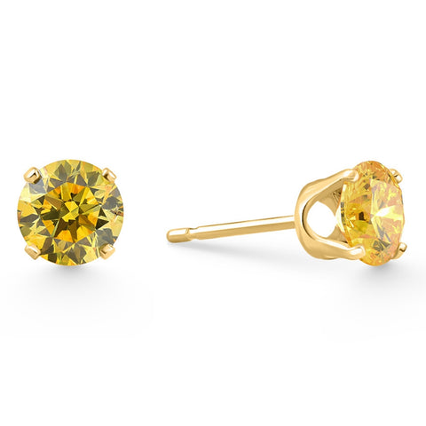 5/8 Ct TW Fancy Yellow Round Diamond Studs 14k Yellow Gold Lab Grown