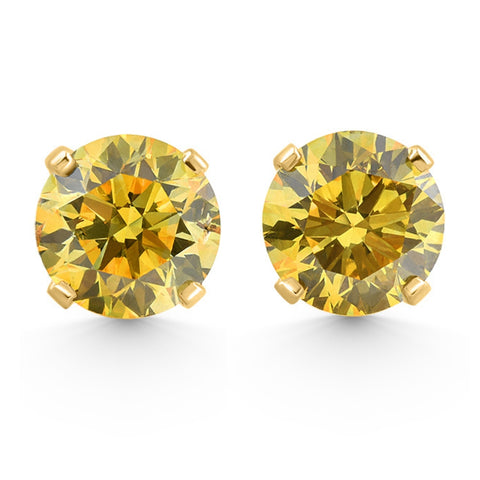 1/2 Ct TW Fancy Yellow Round Diamond Studs 14k Yellow Gold Lab Grown