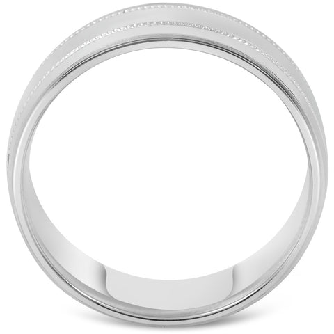 Mens 10k White Gold 7mm Band High Polished Double Milgrain Accent Wedding Ring