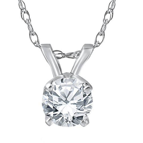 3/4ct Round Diamond Solitaire Pendant 14K White Gold Womens Necklace Enhanced