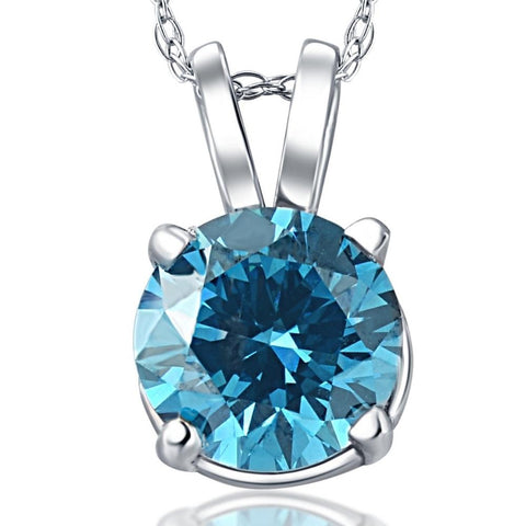 1 Ct Blue Diamond Solitaire Pendant 14K White Gold Lab Grown Necklace