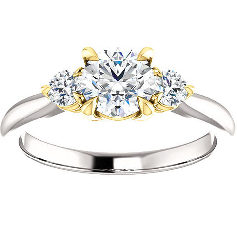 H/SI 1 Ct Natural Diamond Three Stone Gold Two Tone Engagement Anniversary Ring