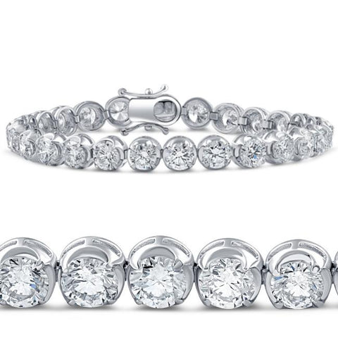G/SI1 14.55Ct TW Round-Cut Diamond Tennis Bracelet 7" 18k White Gold Lab Grown