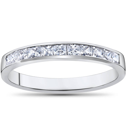 1/2Ct Princess Cut Diamond Wedding Ring 14k White Gold Channel Set Womens Band
