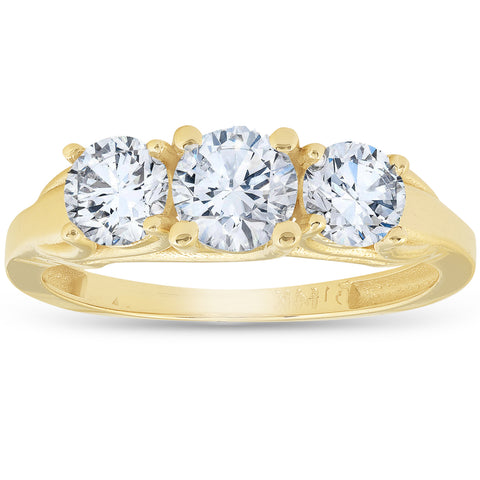 1.40 Ct Genuine Diamond Three Stone Engagement Ring 14k Yellow Gold