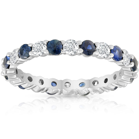 1 1/2ct Sapphire & Diamond Eternity Womens Wedding Ring 14K White Gold Stackable