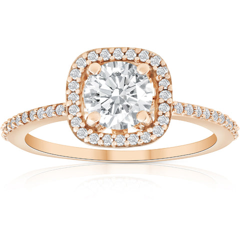 1 1/4 Ct Moissanite & Diamond Cushion Halo Engagement Ring 10k Rose Gold