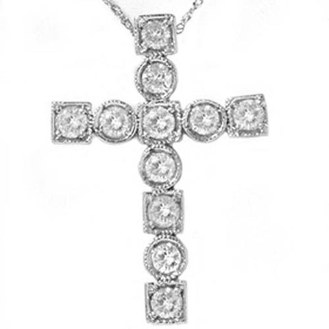 1ct Religious Diamond Cross Fancy 14K New Pendant White Gold