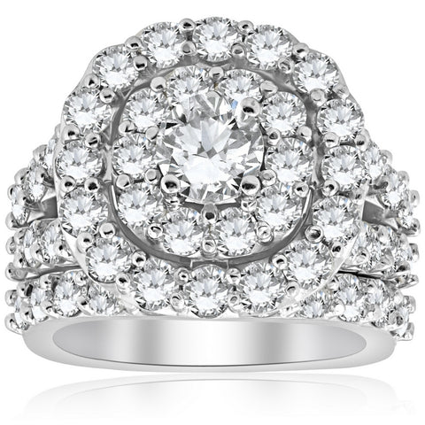 Huge 4 1/3 ct Real Diamond Cushion Double Halo Engagement Ring Wedding Set Gold