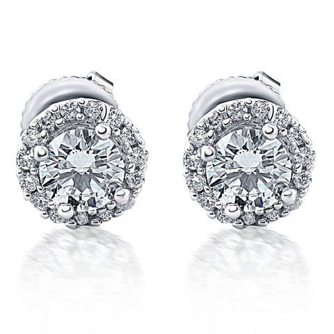 Halo Diamond Studs 1/2 Carat 10K White Gold 6mm