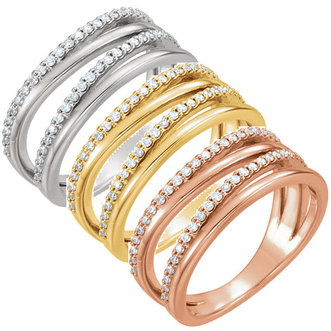 1/4ct Diamond Multirow Ring Available in 14k White, Yellow or Rose Gold