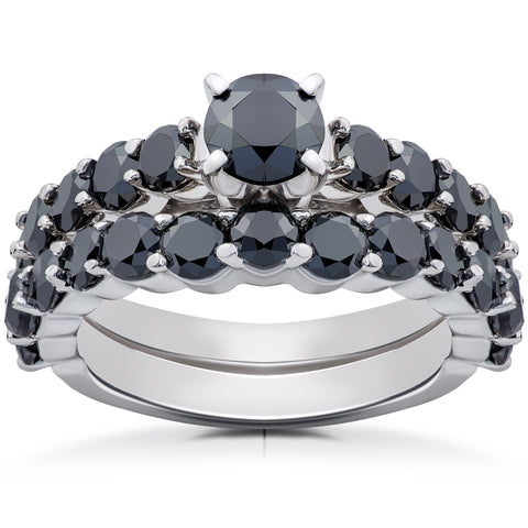 2 ct TDW Black Diamond Engagement & Wedding Ring Set 14K White Gold Treated