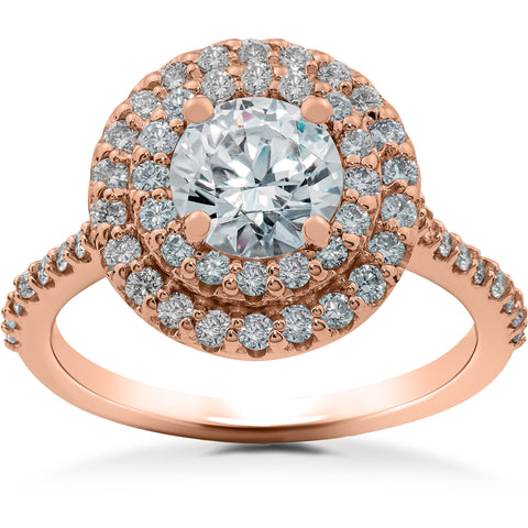 G/VS 1 ct Double Halo Diamond Lab Created Engagement Ring 14k Rose Gold