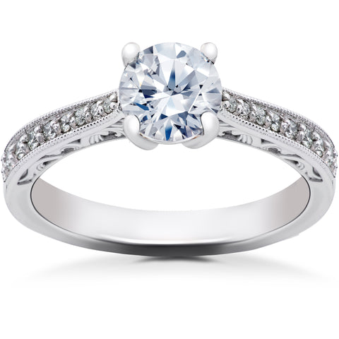 GVS 5/8Ct 100% Diamond Vintage Engagement Ring 14k White Gold Lab Grown