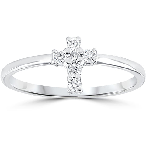 Diamond Cross Ring 1/6 cttw 10k White Gold
