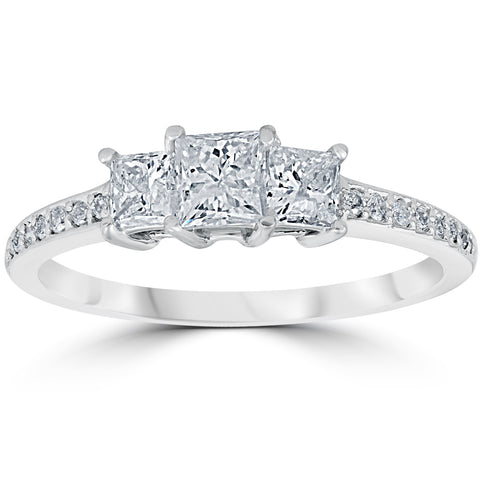 3/4 cttw Princess Cut 3 Stone Diamond Engagement Ring 14k White Gold