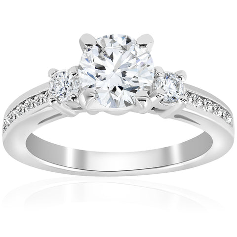 1 ct Diamond Round Cut Solitaire 3 Stone Engagement Ring 14k White Gold Jewelry