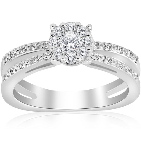 1/2ct Diamond Halo Split Shank Round Brilliant Engagement Ring 14k White Gold