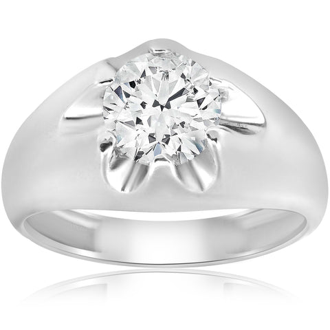 Mens 1 1/2ct Diamond Solitaire Belcher Polished Wedding Ring 14k Gold Enhanced