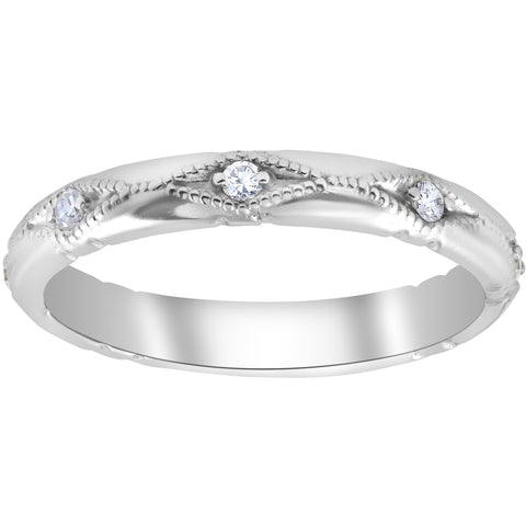 Diamond Wedding Ring Vintage Stackable Womens Engagement 14k White Gold Band