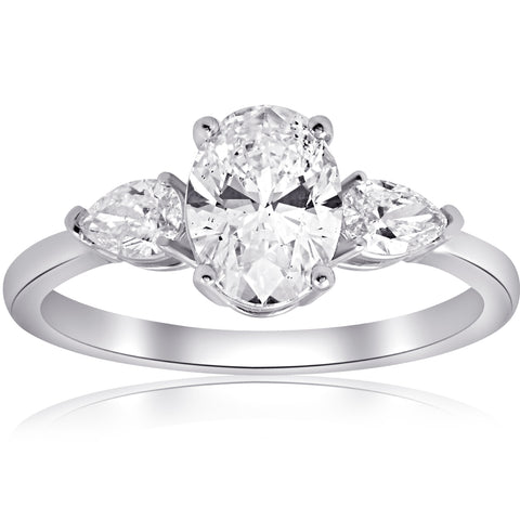 G/VS 1.50CT Oval & Pear Shape Lab Grown Diamond Engagement Ring 14k White Gold