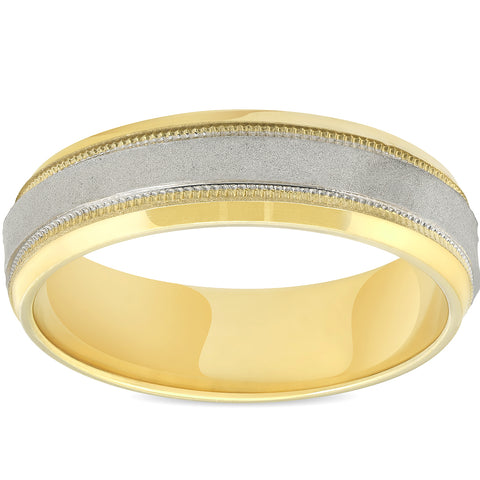 Platinum & 18k Yellow Gold 6MM Sandblast Brushed Mens Wedding Band Ring