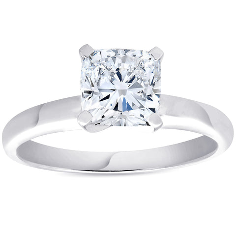 G/SI 1 1/2ct Cushion Diamond Solitaire Engagement Ring 14k White Gold Enhanced