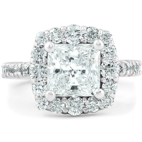 2 1/2 Ct Princess Cut Halo Diamond Engagement Ring 14k White Gold Enhanced