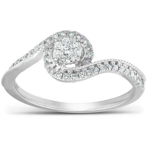 1/3 Ct Diamond Twist Halo Round Engagement Ring 10k White Gold