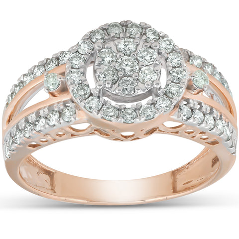 3/4 Ct Halo Round Diamond Multi Band Engagement Ring 10k Rose Gold