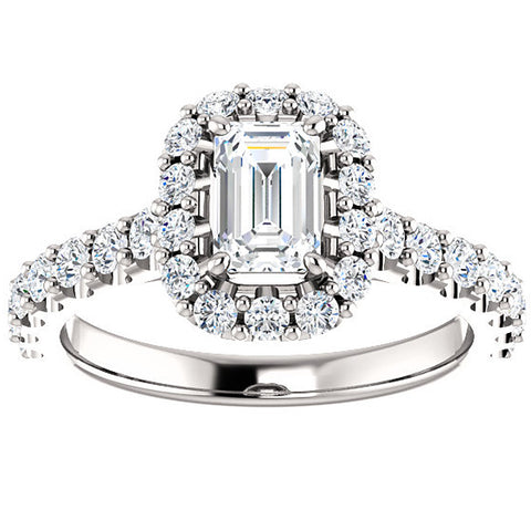 1.75 Ct Emerald Diamond Halo Engagement Ring 14k White Gold Enhanced