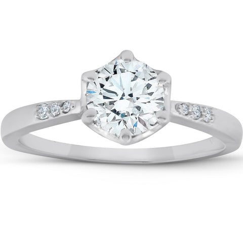 SI 1 1/10Ct TDW Diamond Round Cut Vintage Engagement Ring White Gold Enhanced