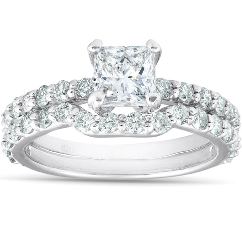 G/SI 2 Ct Princess Cut Diamond (1ct center) Engagement Ring Set Gold Enhanced